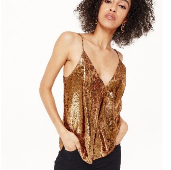 Cami NYC The Olivia Metallic Gold Silk Blend Animal Print Tank NWT Size Small